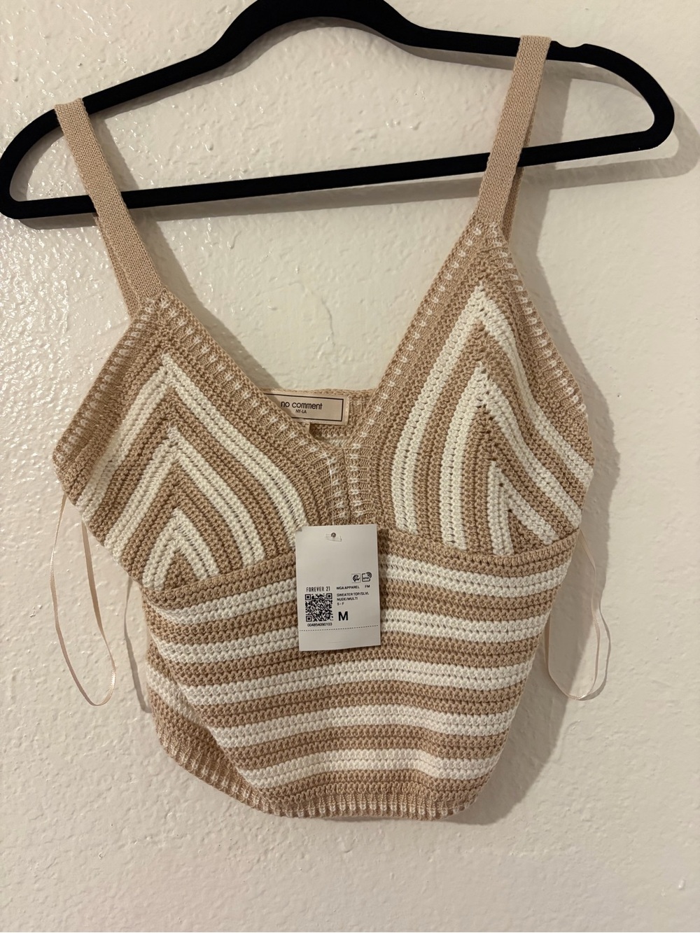 Forever 21 Beige and White Striped Crochet Camisole
